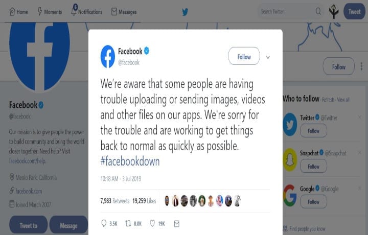 Facebook: Working To Get Things Back To Normal As Quickly As Possible