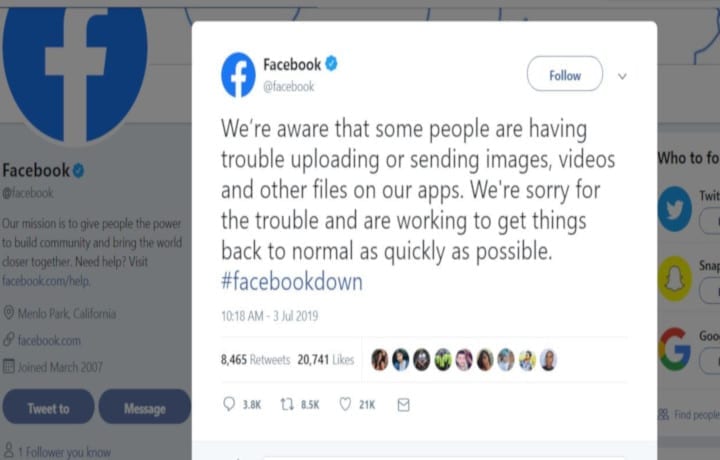 Facebook Outage Facbook